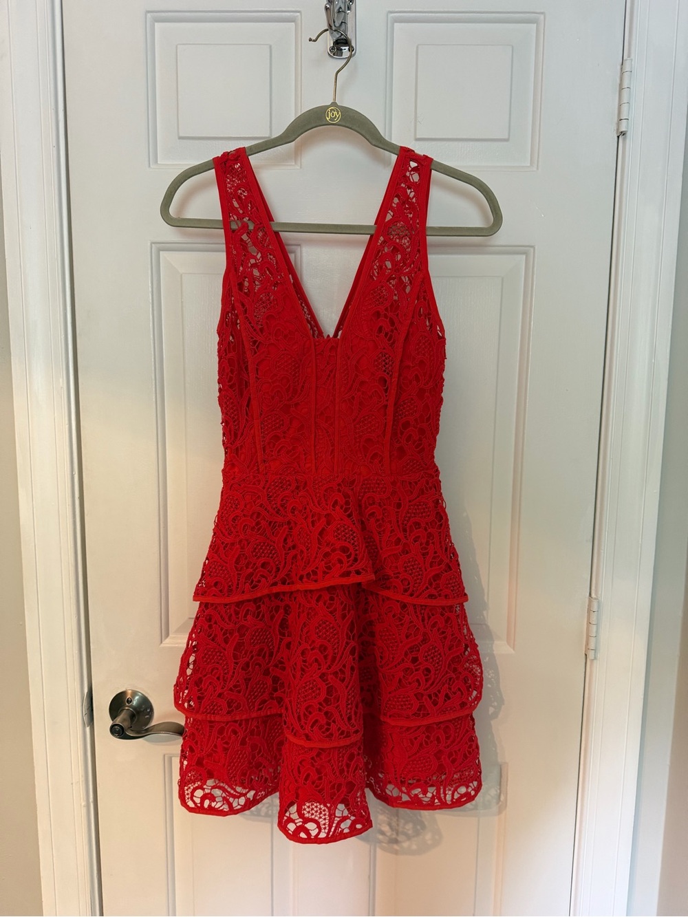 Adelyn Rae Red Lace Tiered Dress